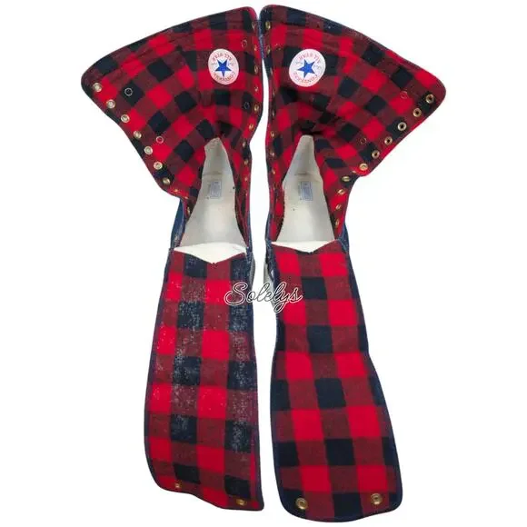 Converse 1987 Vtg NeeHi Calf High XHI USA Made Denim Fold Plaid Sneaker Mens 11 - Picture 8 of 14